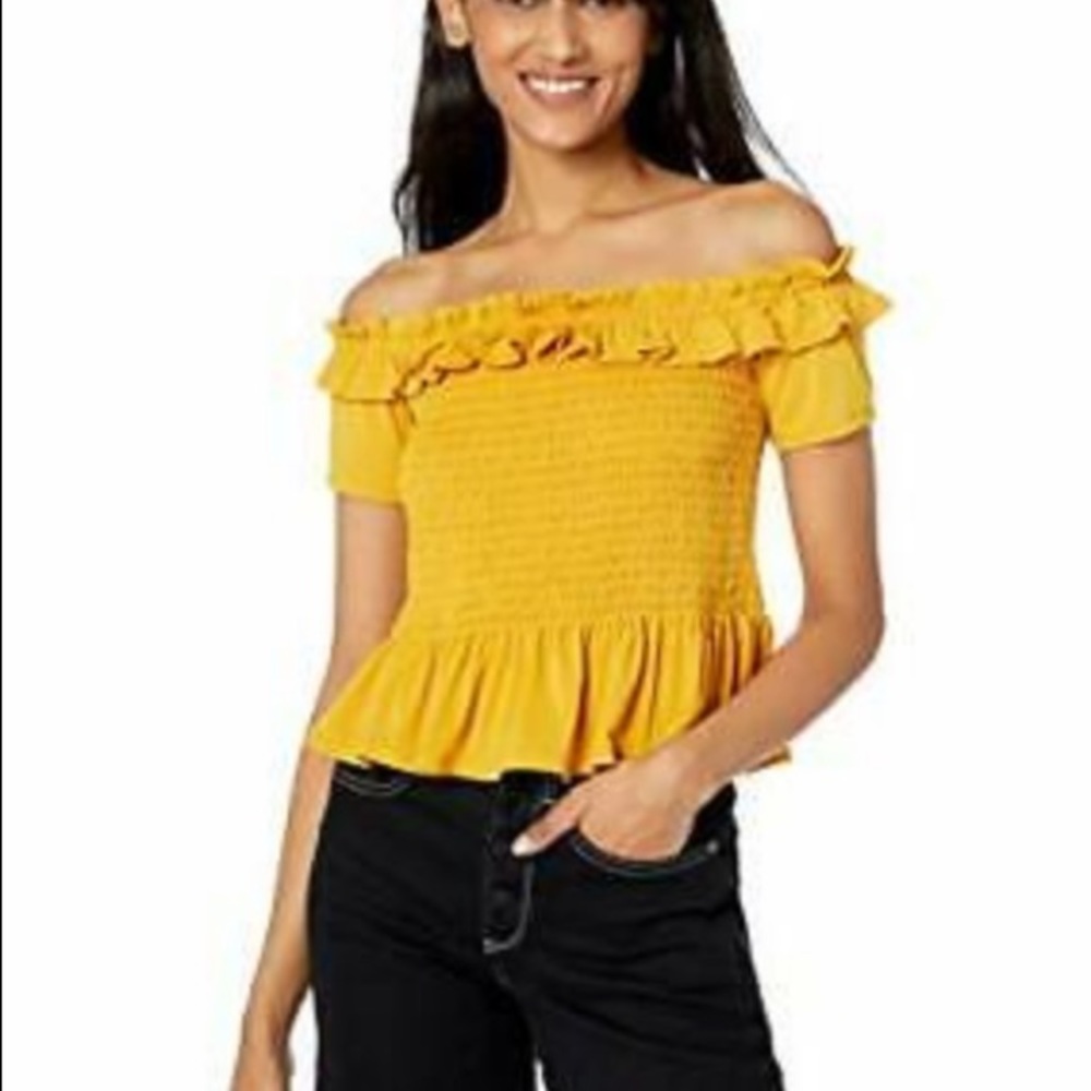 BCBG Women's Smocked Off Shoulder Crop Top